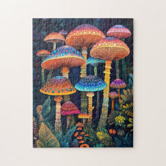 Leuchtende Pilze farbenfroher Dschungel Puzzle