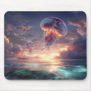 Leuchtende Quallen im Sonnenuntergangs-Himmel Mousepad