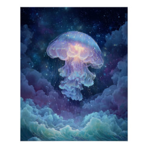 Leuchtende Quallen im sternenklaren Wolkenhimmel K Poster