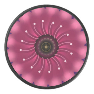 Leuchtende rosa Fantasieblume Abstrakte neonfarb Eishockey Puck