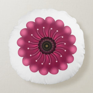 Leuchtende rosa Fantasieblume   Abstrakte neonfarb Rundes Kissen