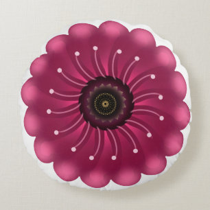 Leuchtende rosa Fantasieblume   Abstrakte neonfarb Rundes Kissen