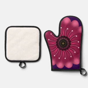 Leuchtende rosa Fantasy-Blume Abstrakte neonfarb Ofenhandschuh & Topflappen-Set