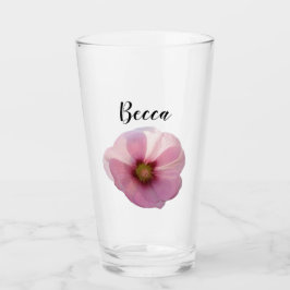 Leuchtende rosa Stockrose-Blüten personalisiertes  Glas