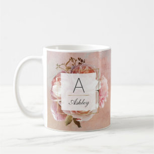 LEUCHTENDE ROSE elegantes modernes Blumenmonogramm Kaffeetasse