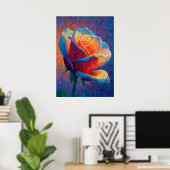 Leuchtende Rose Pointillismus-Blumenkunst Poster (Heimbüro)