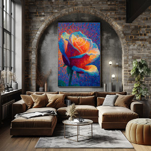 Leuchtende Rose Pointillismus Blumenkunst Poster