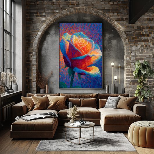 Leuchtende Rose Pointillismus-Blumenkunst Poster