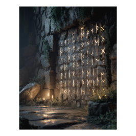 Leuchtende Runenhöhlenwand Fotodruck