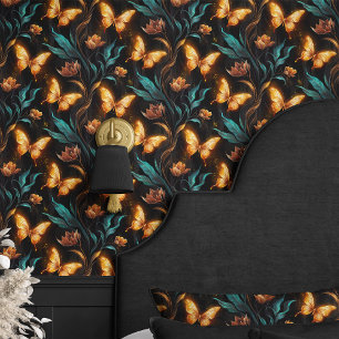 Leuchtende Schmetterlinge und Blumen Tapete