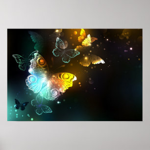 Leuchtende Schmetterlinge und Nachtfalter Poster