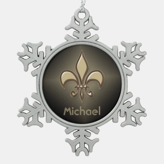 Leuchtende schwarze GoldLilie Schneeflocken Zinn-Ornament (Vorderseite)