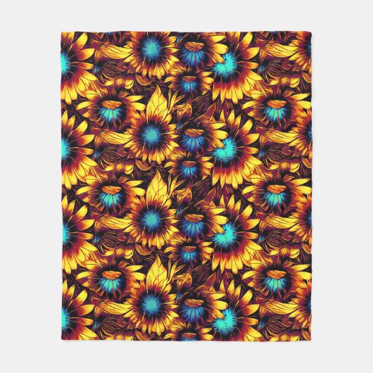 Leuchtende Sonnenblumen Fleecedecke (Vorderseite)
