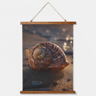 Leuchtende Spiralschale mit Feenlichtern Kunst Wandteppich Mit Holzrahmen