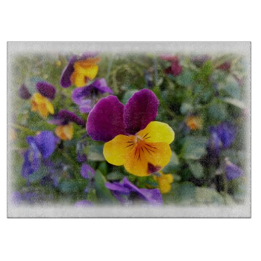 leuchtende Stiefmütterchen Schneidebrett (Vorderseite)