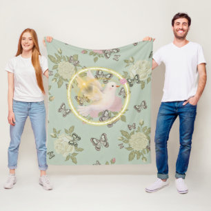 Leuchtende Taube Blumen-Decke – Sanftes Salbei-Grü Fleecedecke