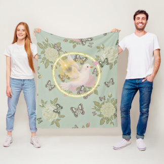 Leuchtende Taube Blumen-Decke – Sanftes Salbei-Grü Fleecedecke