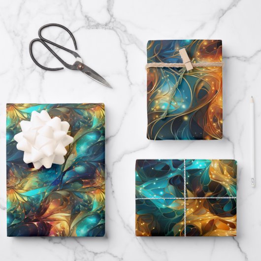 Leuchtende Threads: 3D-Lichtwovendesign Geschenkpapier Set (Vorderseite)