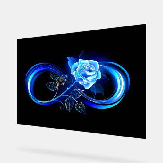 Leuchtende Unendlichkeit mit blauer Rose Acrylschild (Winkel)
