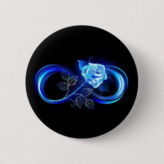 Leuchtende Unendlichkeit mit blauer Rose Button (Vorderseite)