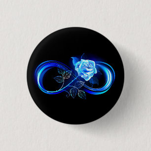 Leuchtende Unendlichkeit mit blauer Rose Button