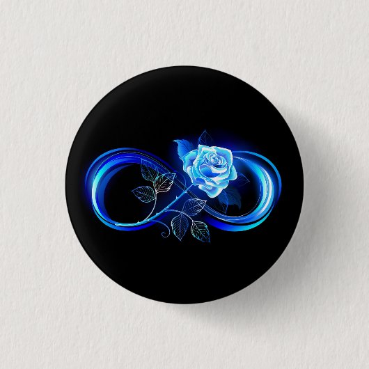 Leuchtende Unendlichkeit mit blauer Rose Button (Vorderseite)