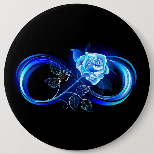 Leuchtende Unendlichkeit mit blauer Rose Button (Vorderseite)