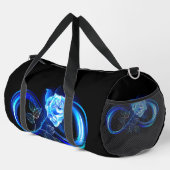 Leuchtende Unendlichkeit mit blauer Rose Duffle Bag (Rechte Ecke)