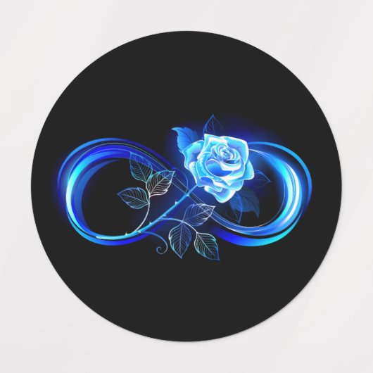 Leuchtende Unendlichkeit mit blauer Rose Etiketten (Design 1)