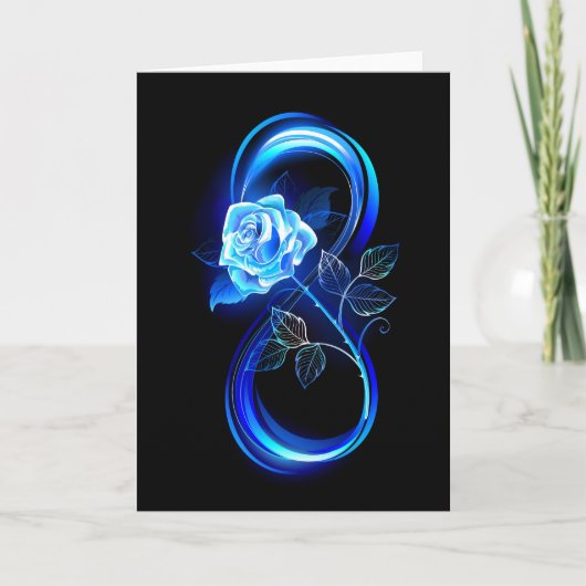 Leuchtende Unendlichkeit mit blauer Rose Feiertagskarte (Vorderseite)