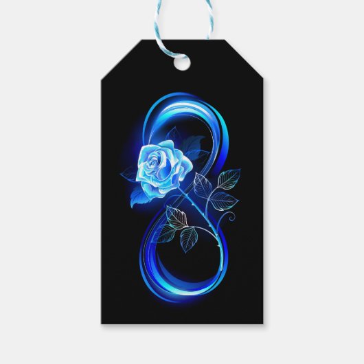 Leuchtende Unendlichkeit mit blauer Rose Geschenkanhänger (Vorderseite)
