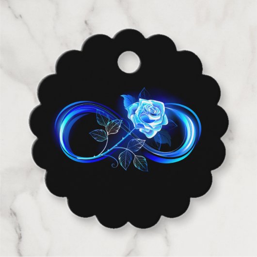 Leuchtende Unendlichkeit mit blauer Rose Geschenkanhänger (Vorderseite)