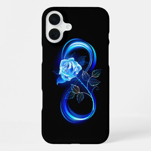 Leuchtende Unendlichkeit mit blauer Rose iPhone Hülle (Rückseite)