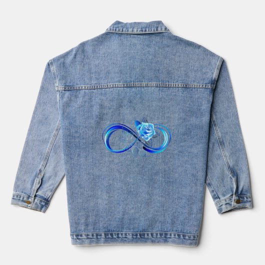 Leuchtende Unendlichkeit mit blauer Rose Jeansjacke (Rückseite)