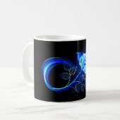 Leuchtende Unendlichkeit mit blauer Rose Kaffeetasse (Vorderseite Links)