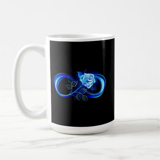 Leuchtende Unendlichkeit mit blauer Rose Kaffeetasse (Links)