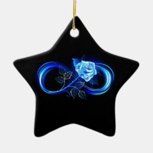 Leuchtende Unendlichkeit mit blauer Rose Keramik Ornament