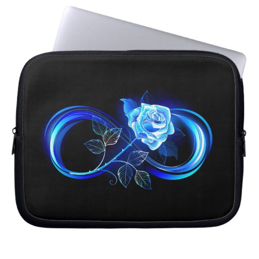 Leuchtende Unendlichkeit mit blauer Rose Laptopschutzhülle (Vorderseite)