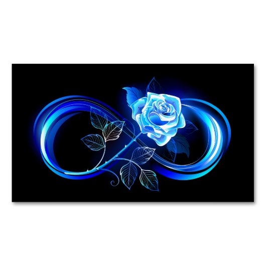 Leuchtende Unendlichkeit mit blauer Rose Magnetische Visitenkarte (Vorderseite)