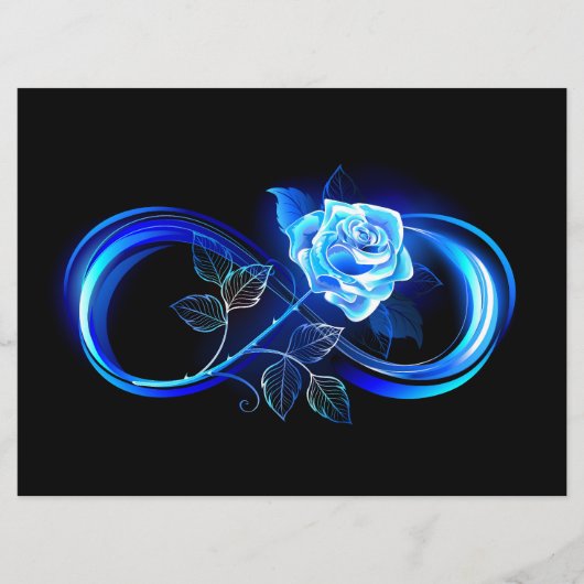 Leuchtende Unendlichkeit mit blauer Rose Menükarte (Vorderseite)