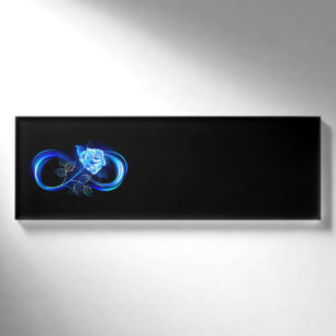 Leuchtende Unendlichkeit mit blauer Rose Namenschild