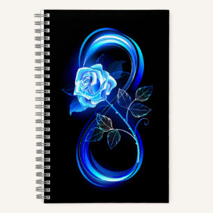 Leuchtende Unendlichkeit mit blauer Rose Notizblock