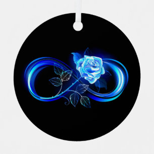 Leuchtende Unendlichkeit mit blauer Rose Ornament Aus Metall
