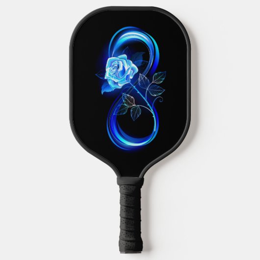 Leuchtende Unendlichkeit mit blauer Rose Pickleball Schläger (Vorderseite)