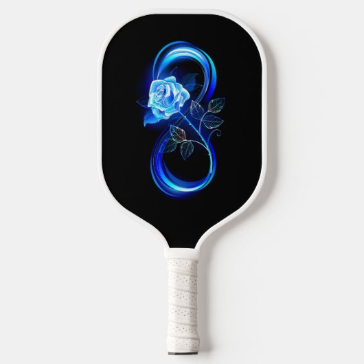 Leuchtende Unendlichkeit mit blauer Rose Pickleball Schläger (Vorderseite)