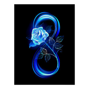 Leuchtende Unendlichkeit mit blauer Rose Poster