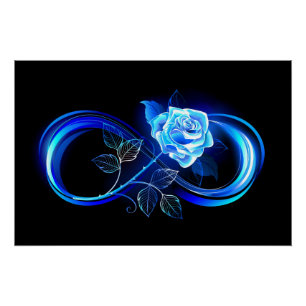 Leuchtende Unendlichkeit mit blauer Rose Poster