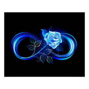 Leuchtende Unendlichkeit mit blauer Rose Poster