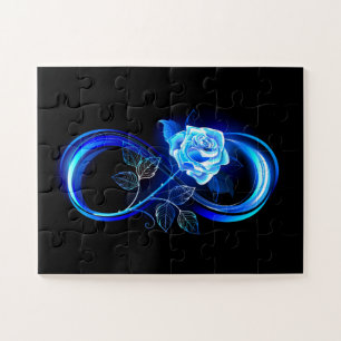 Leuchtende Unendlichkeit mit blauer Rose Puzzle