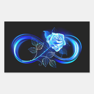 Leuchtende Unendlichkeit mit blauer Rose Rechteckiger Aufkleber